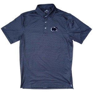 navy Antigua repeating football polo shirt with Penn State Athletic Logo